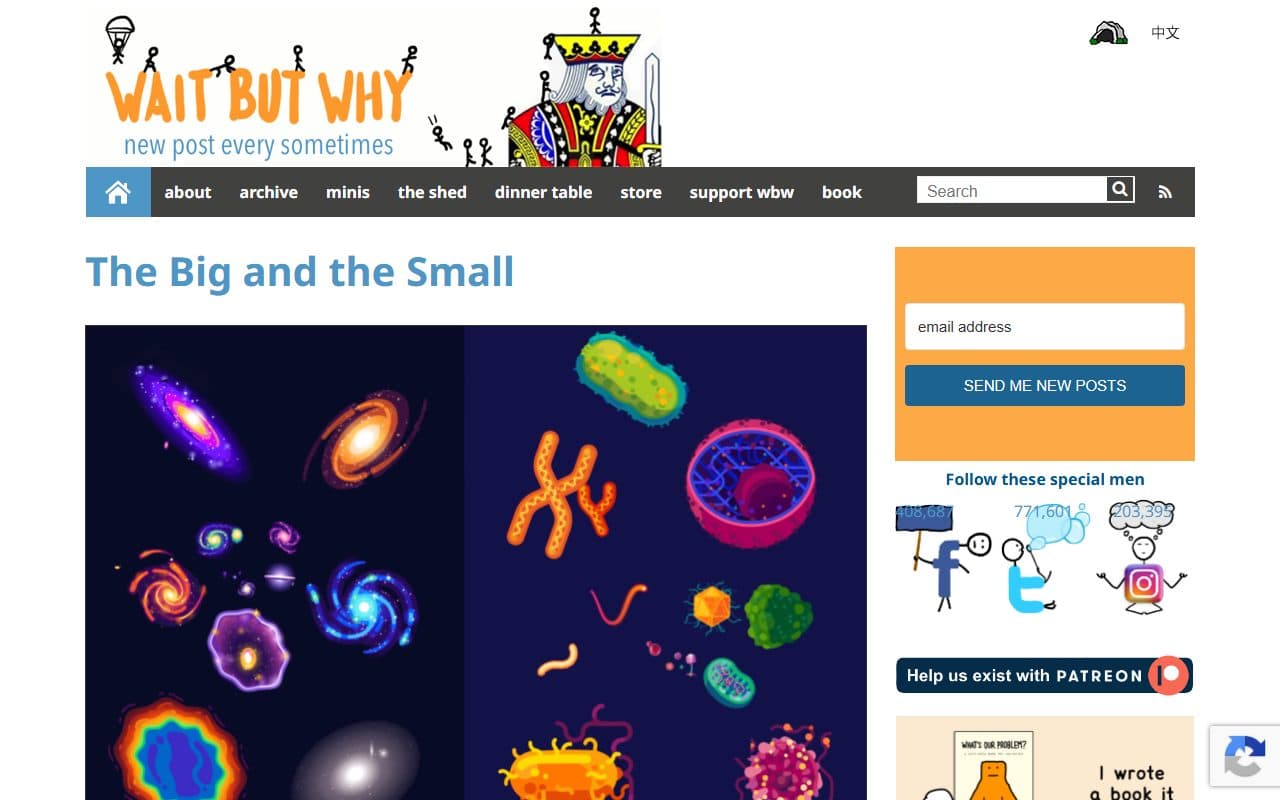 Live example of a blog website: Wait But Why