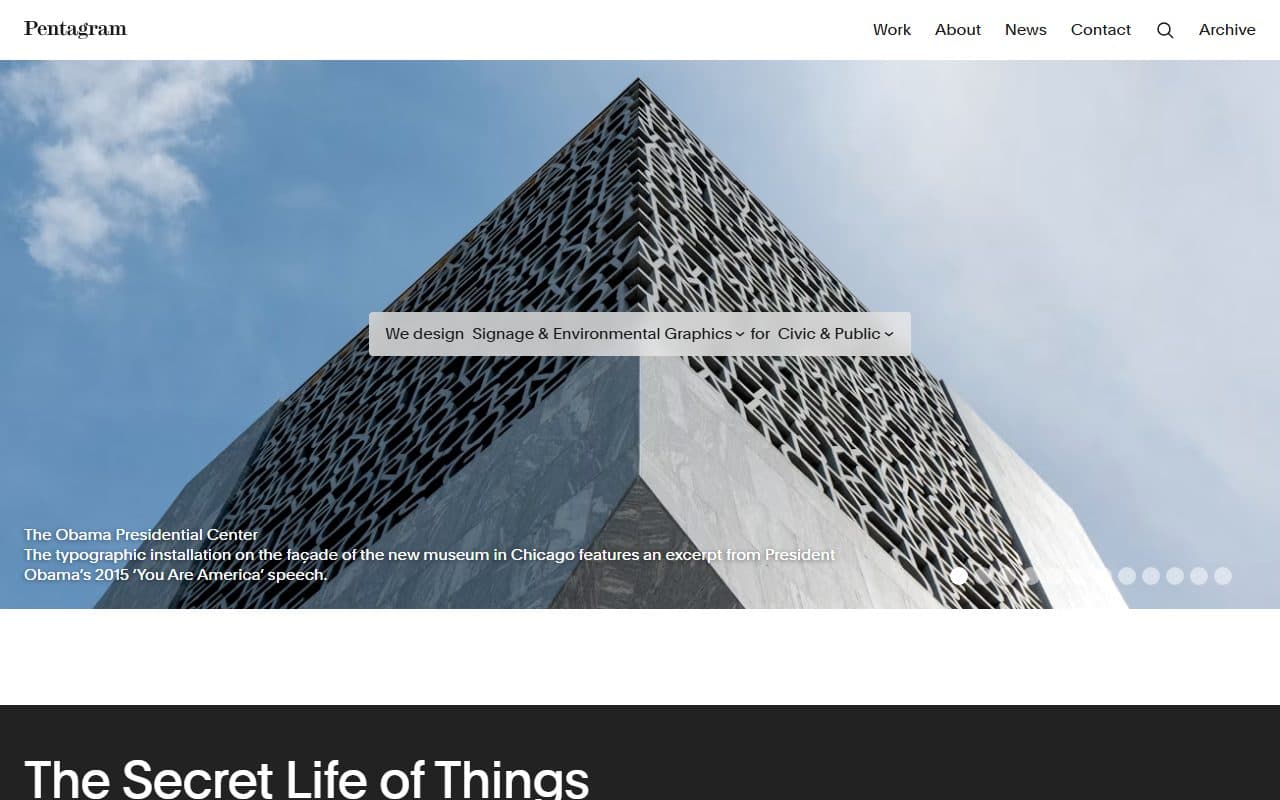 Live example of a business website: Pentagram