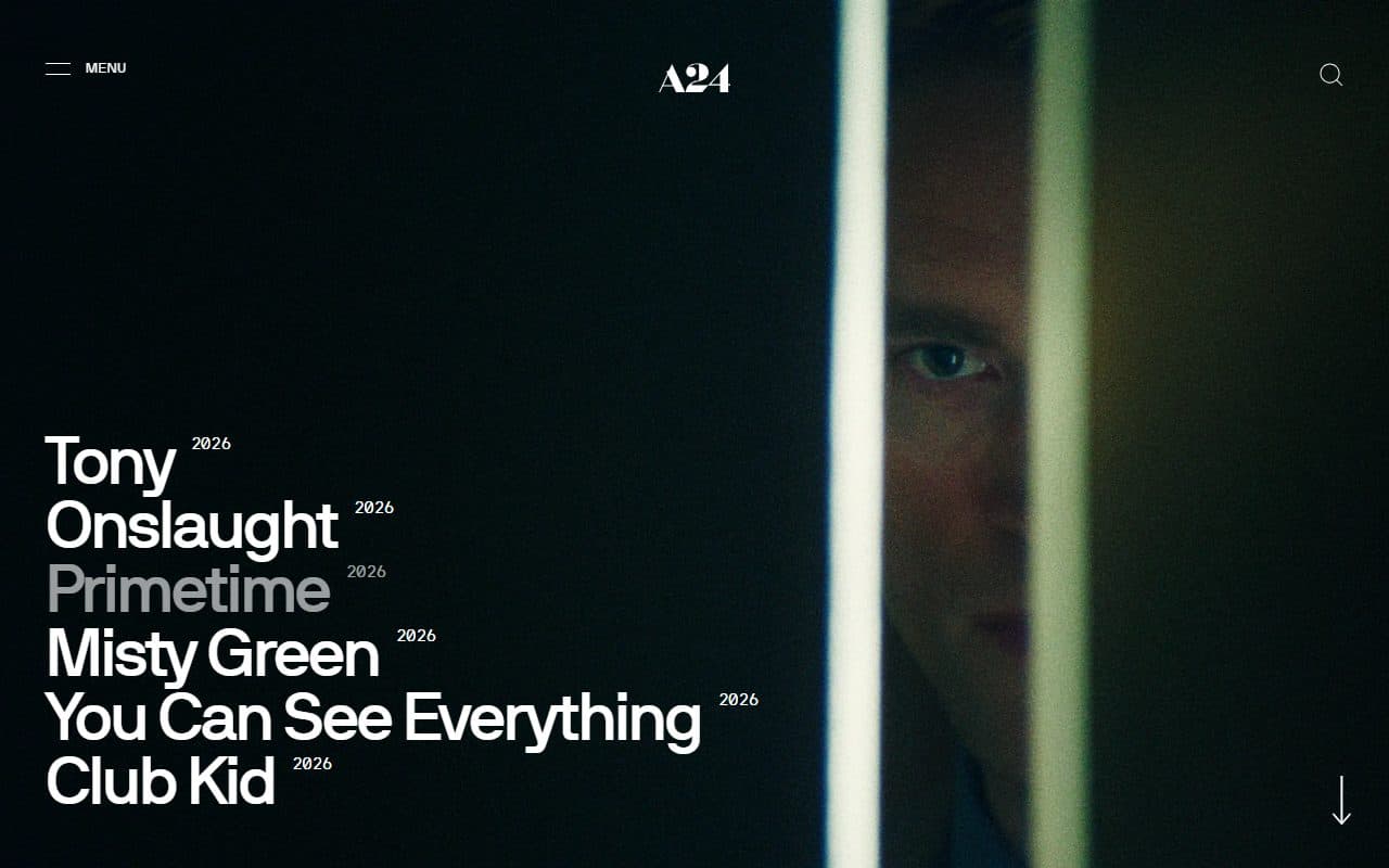 Live example of a entertainment website: A24