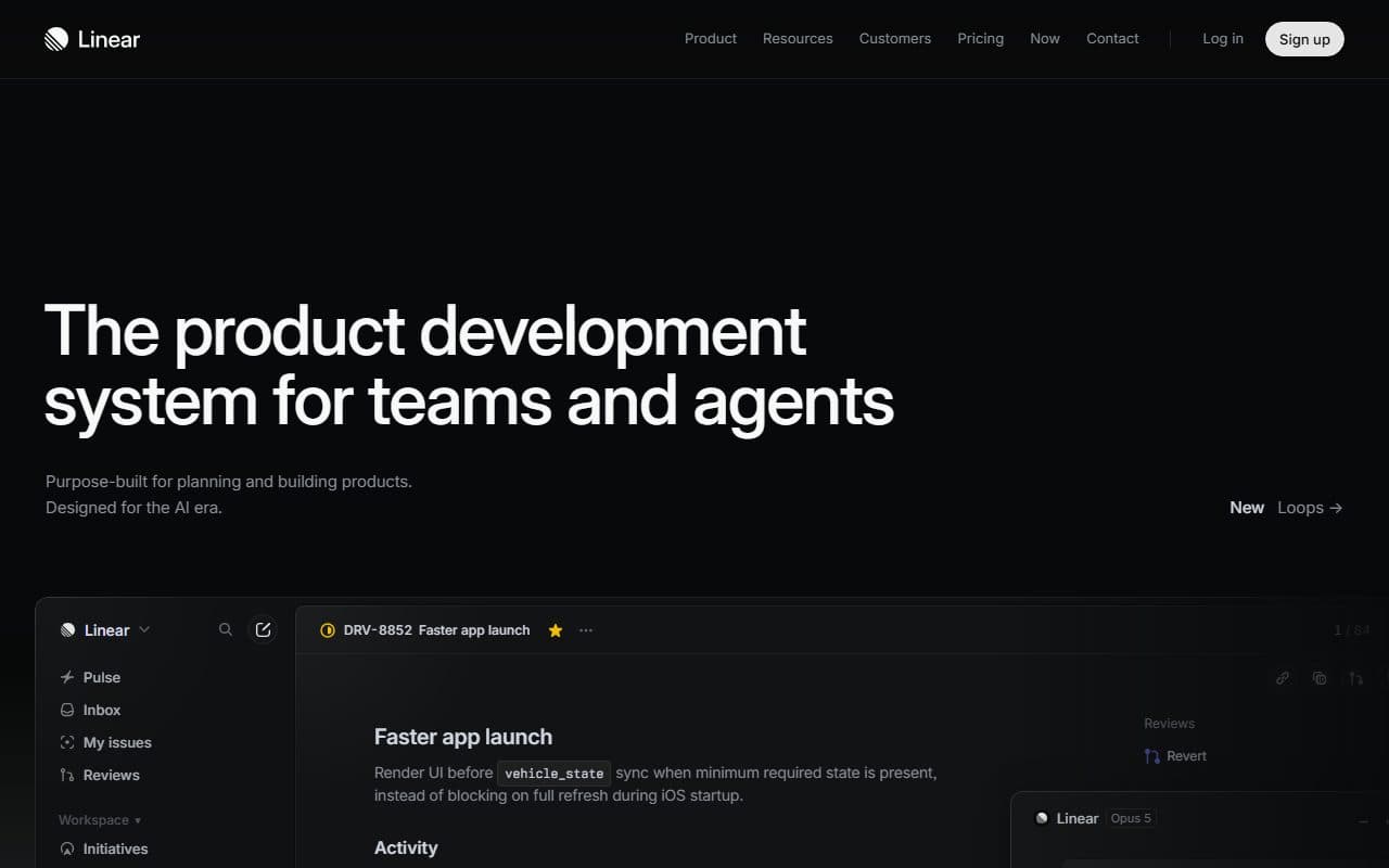 Live example of a landing page: Linear